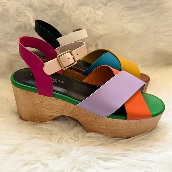 New! CHARLOTTE STONE Dermot Chunky Platform Clog Sandals in Confetti - Picture 11 of 16